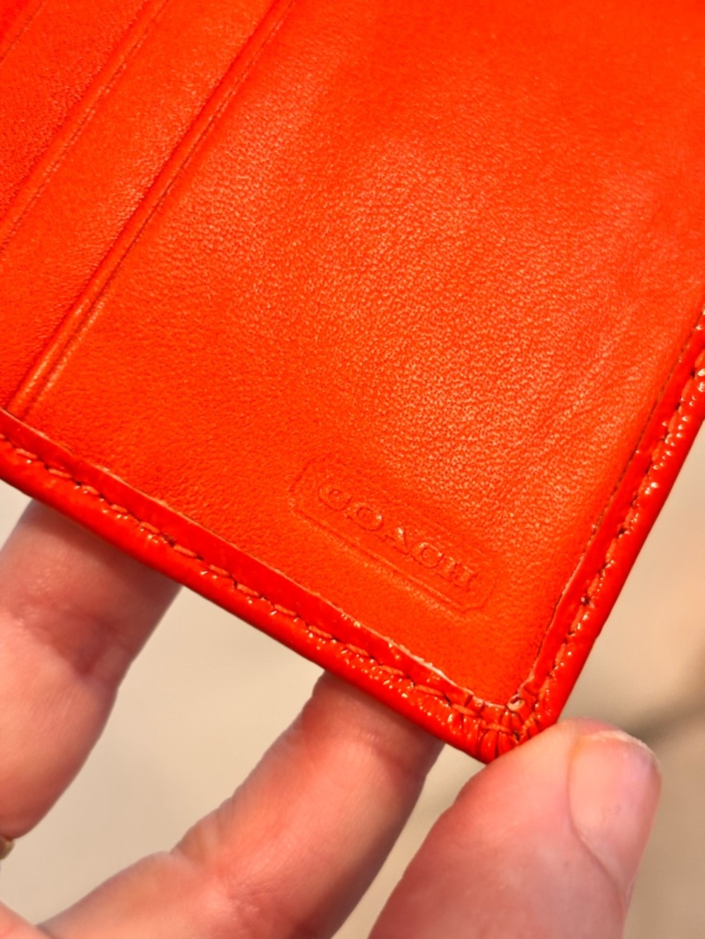Coach Bright Orange Pebbled Leather Key & Card Holder - Picture 9 of 11